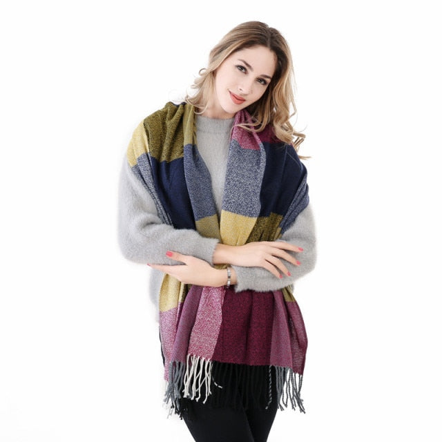 Luxury Plaid Cashmere Thick Scarf