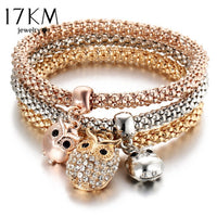 3Pcs Gold Color Crystal Charm Bracelets