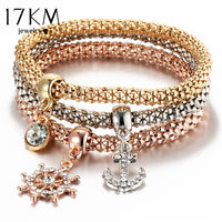 3Pcs Gold Color Crystal Charm Bracelets