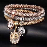 3Pcs Gold Color Crystal Charm Bracelets