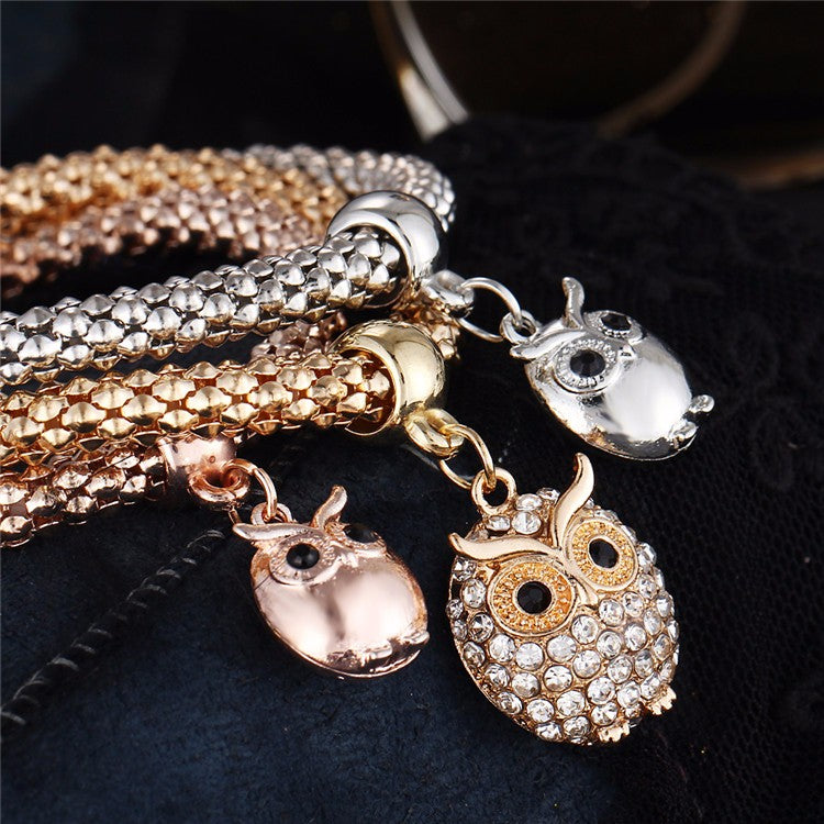 3Pcs Gold Color Crystal Charm Bracelets