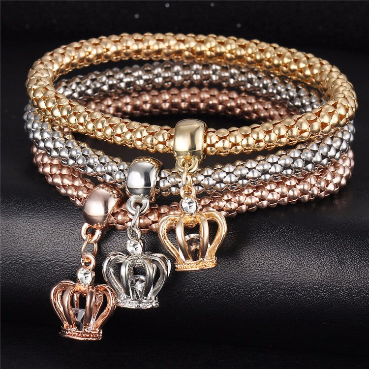 3Pcs Gold Color Crystal Charm Bracelets