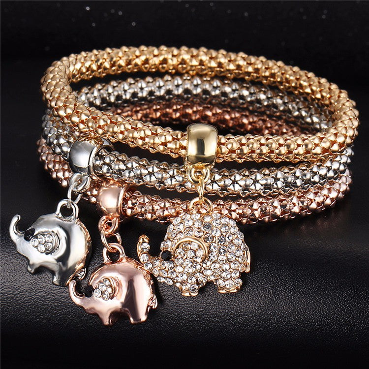 3Pcs Gold Color Crystal Charm Bracelets