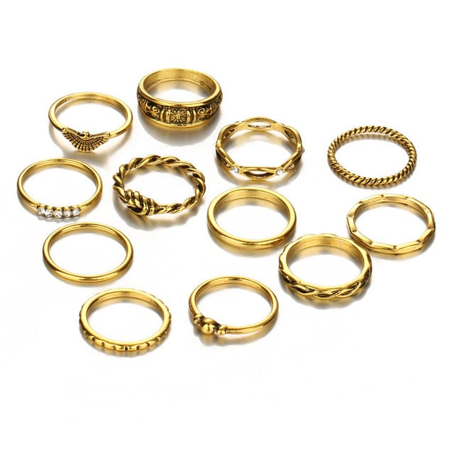 12 pc/set Charm Gold Color Midi Finger Ring Set