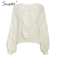 Hollow Out Lantern Sleeve Oversize Sweater