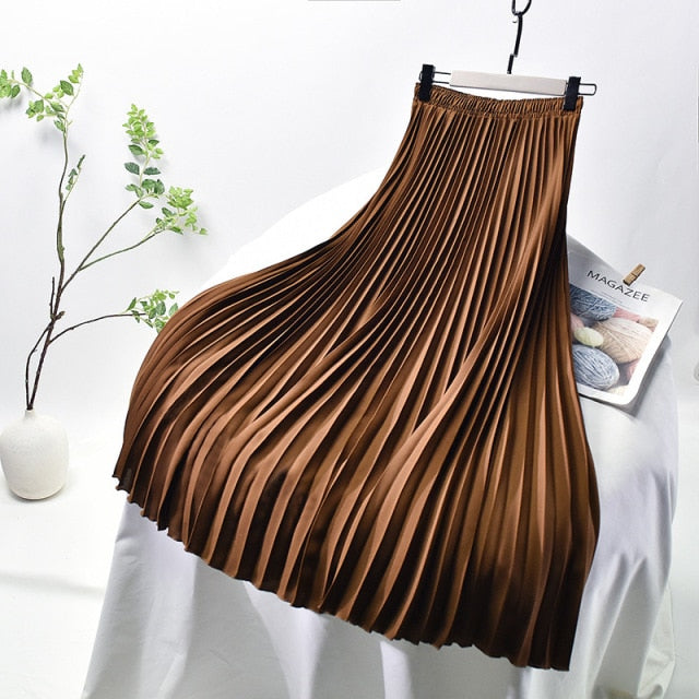 Vintage Pleated Midi Long Skirt