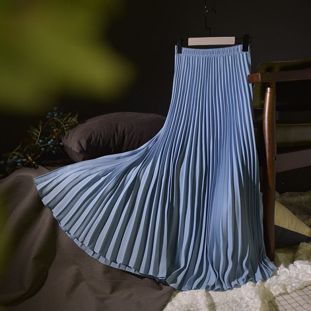 Vintage Pleated Midi Long Skirt