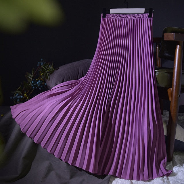 Vintage Pleated Midi Long Skirt