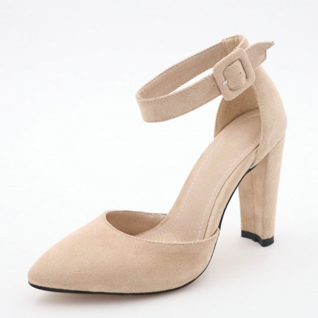 Square High Heel Pointed Toe Pumps