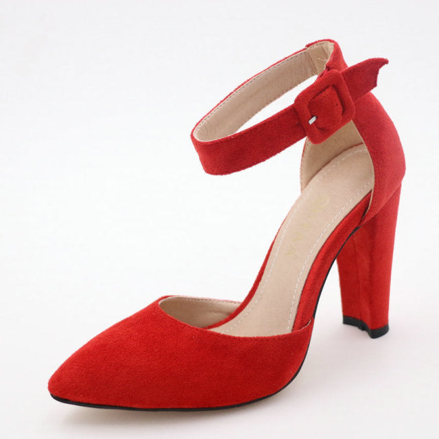 Square High Heel Pointed Toe Pumps