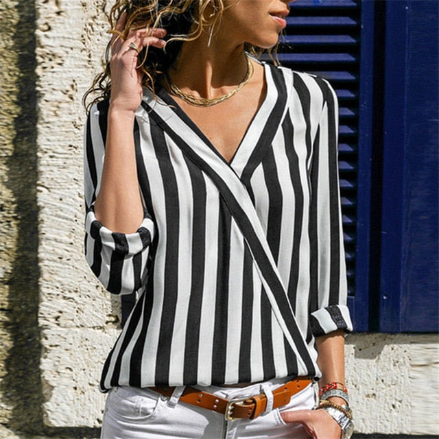 Long Sleeve Striped Blouse