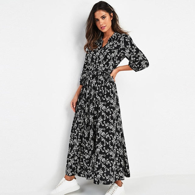 Vintage Floral Print Maxi Dress