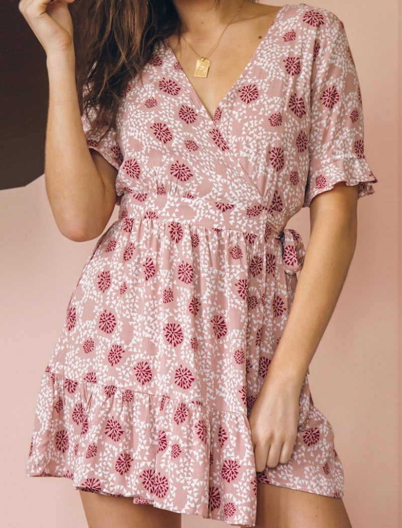 V Neck Printed Dress