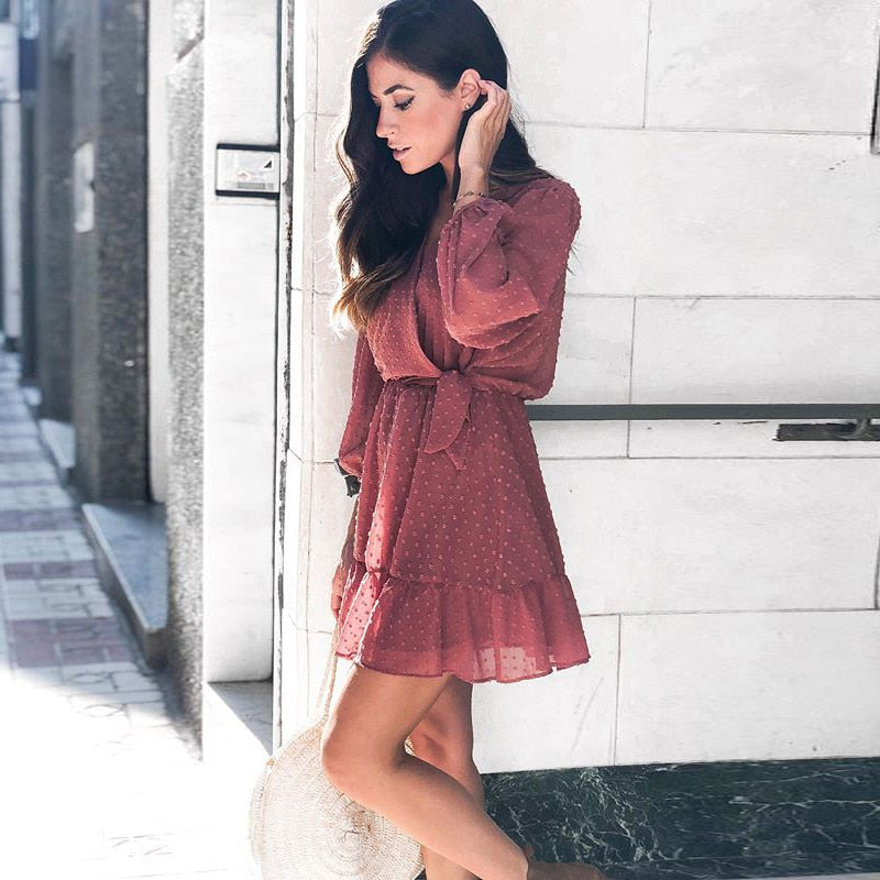 Casual Ruffles Lace Chiffon Dress