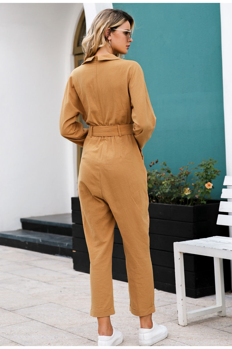 V-Neck Cotton Jumpsuit