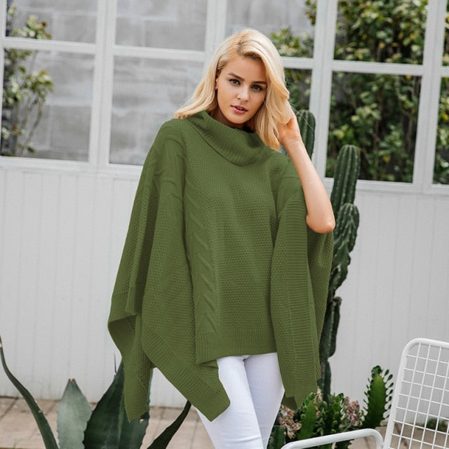 Knitted Turtleneck Cape Sweater