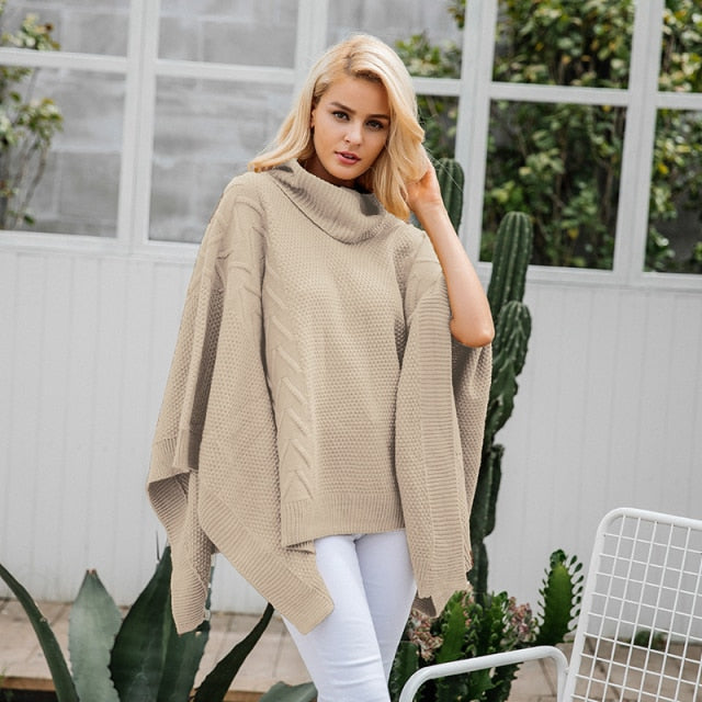 Knitted Turtleneck Cape Sweater