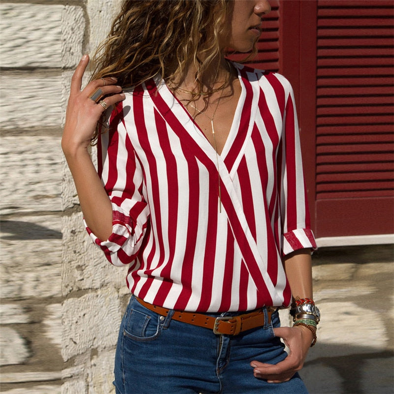 Long Sleeve Striped Blouse