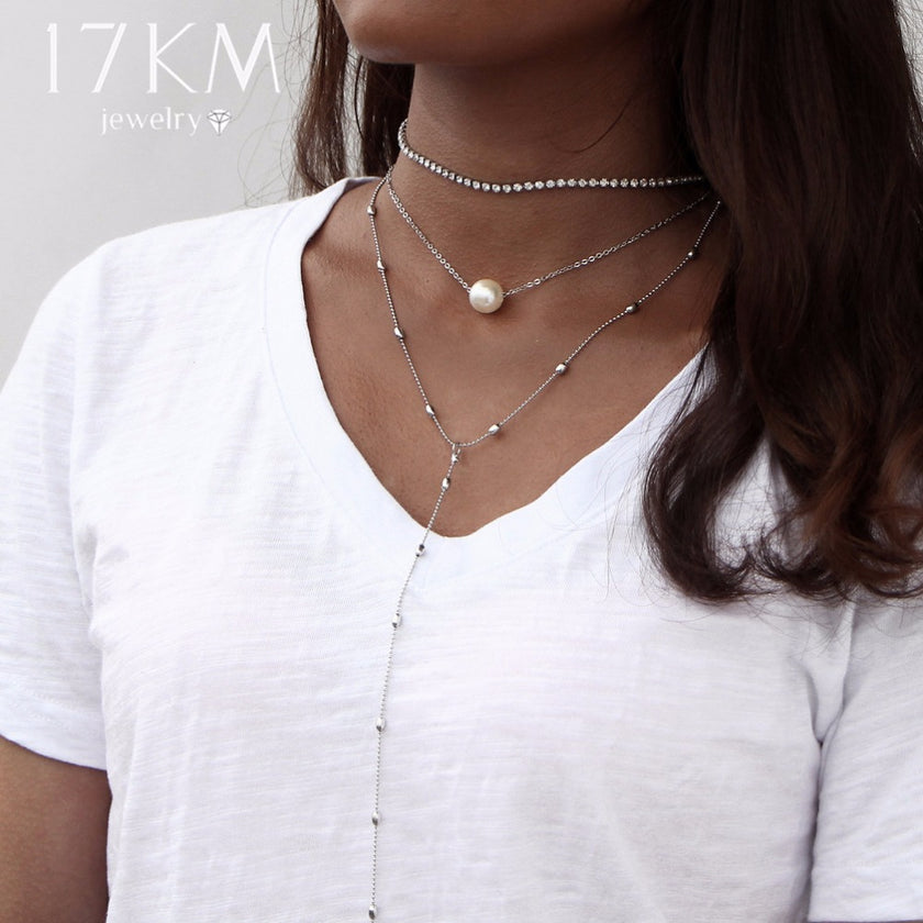 Crystal Multi Layer Long Choker Necklace