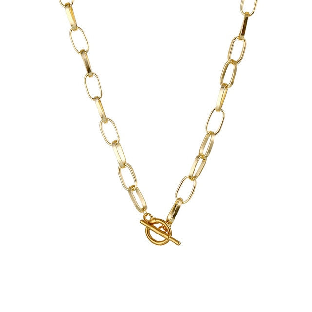 Thick Chain Toggle Clasp Gold Necklace