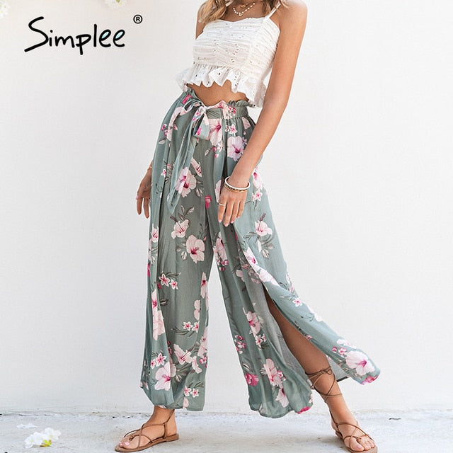 Printed Wide Leg Ruffled Pants