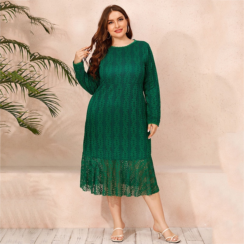 Long Sleeve Lace Green Dress