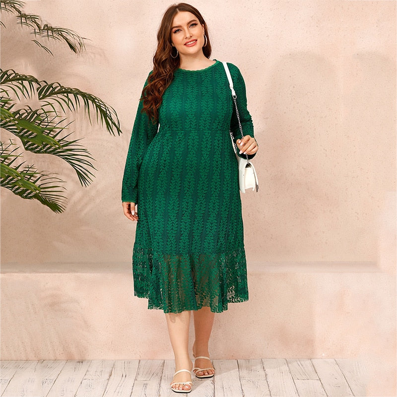 Long Sleeve Lace Green Dress