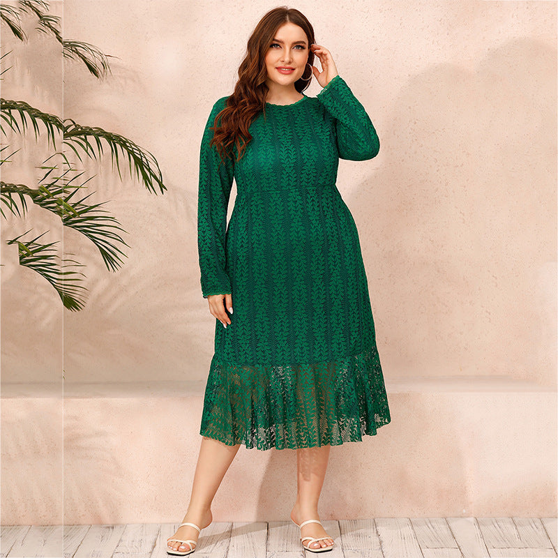 Long Sleeve Lace Green Dress