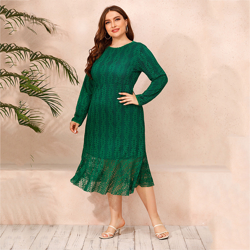 Long Sleeve Lace Green Dress