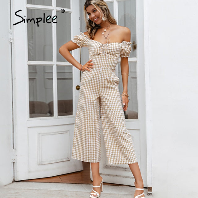 Plaid Off Shoulder Jumpsuit