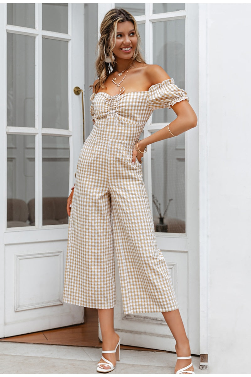 Plaid Off Shoulder Jumpsuit