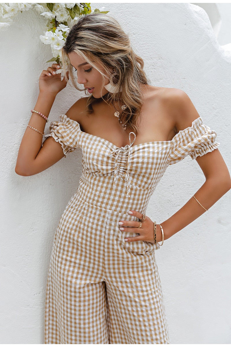 Plaid Off Shoulder Jumpsuit