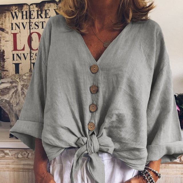 V-neck Bohemian Button Blouse