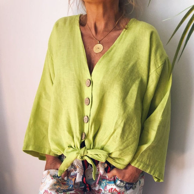 V-neck Bohemian Button Blouse