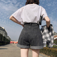 High Waist Button Denim Shorts