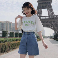 High Waist Button Denim Shorts