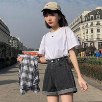 High Waist Button Denim Shorts