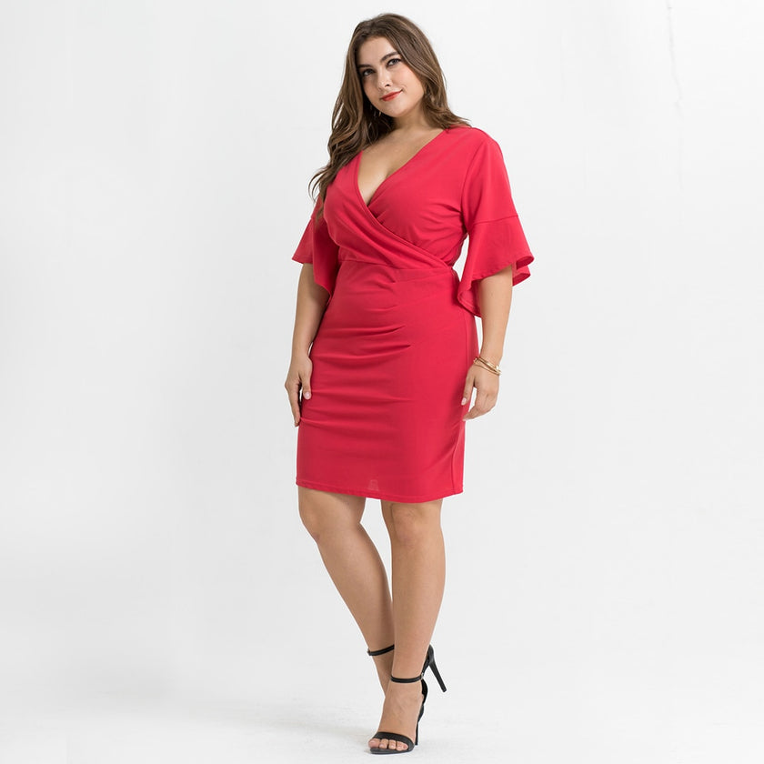 Sexy V-neck Flared Sleeve A-line Dress