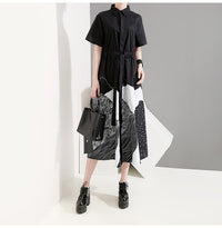 Korean Style Woman Summer Black Printed Long Shirt Dress