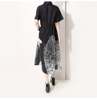 Korean Style Woman Summer Black Printed Long Shirt Dress