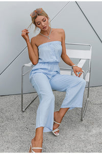 Blue Sleeveless One-shoulder Jumpsuit