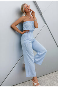 Blue Sleeveless One-shoulder Jumpsuit