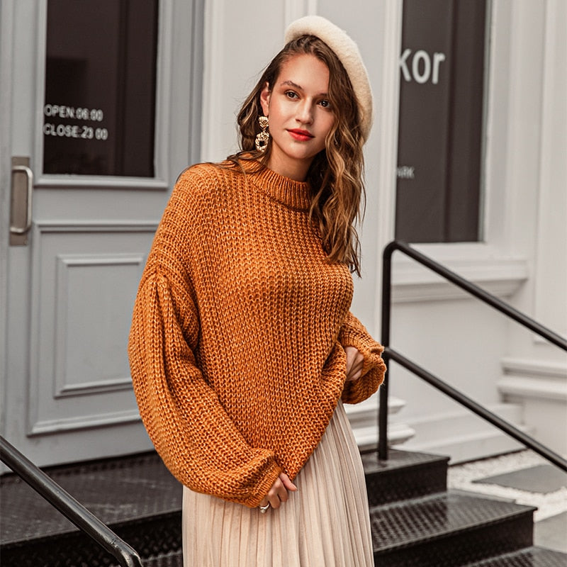 Lantern Sleeve Knitted Sweater