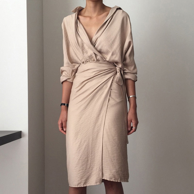 Chic V Neck Wrap Dress