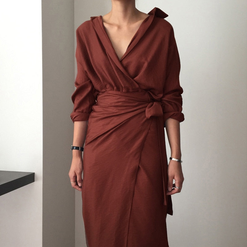 Chic V Neck Wrap Dress