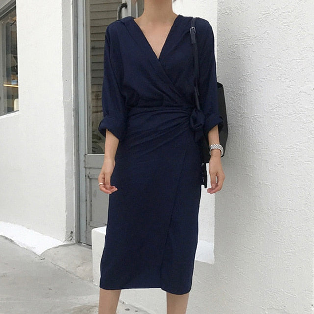 Chic V Neck Wrap Dress