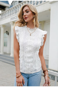 Elegant White Lace Stitching Sleeveless Top