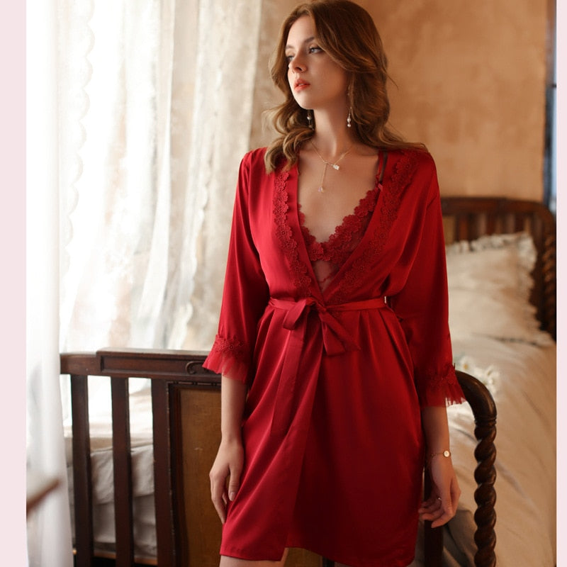 Silk Embroidery Lace Nightdress