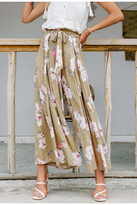 Printed Wide Leg Ruffled Pants