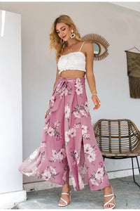 Printed Wide Leg Ruffled Pants